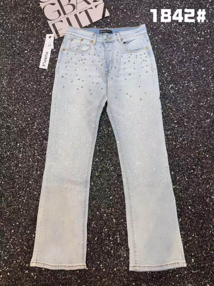 Purple Brand 1:1 quality version American Streetwear Light Wash Star Studs All Over Rhinestone Slim Flared Jeans 29385576