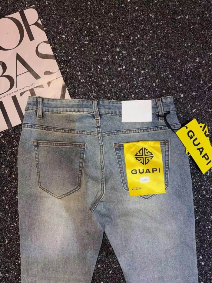 Guapi 1:1 quality version High Street Distressed Brush Wash Lower Leg Gradient Sparkle Slim Flare Jeans 29385427