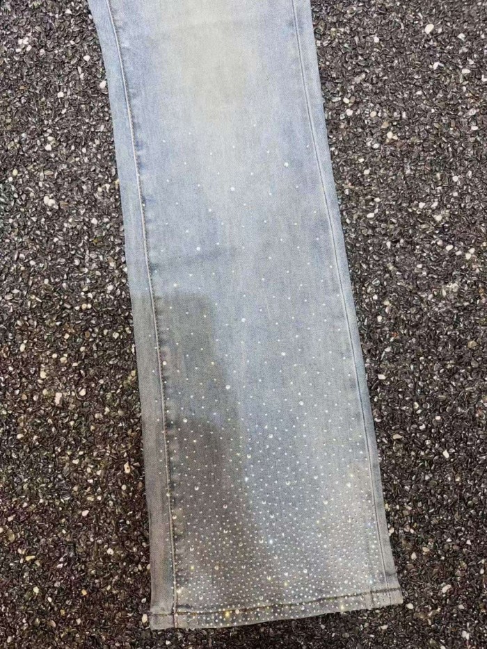 Guapi 1:1 quality version American Streetwear Bottom Gradient Star Rhinestone Washed Slim Flare Jeans 29385406
