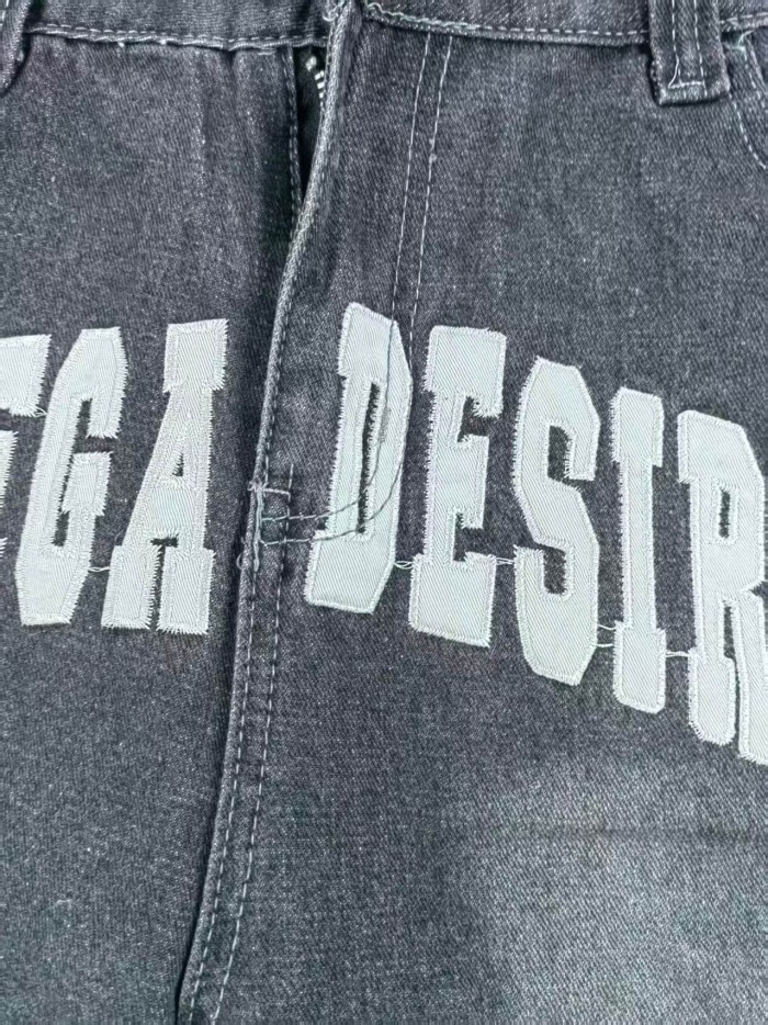 Bottega Desires Vintage Arch Slogan Frayed Embroidery Denim Shorts 2 colors 29340688