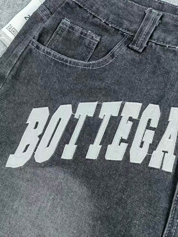 Bottega Desires Vintage Arch Slogan Frayed Embroidery Denim Shorts 2 colors 29340688