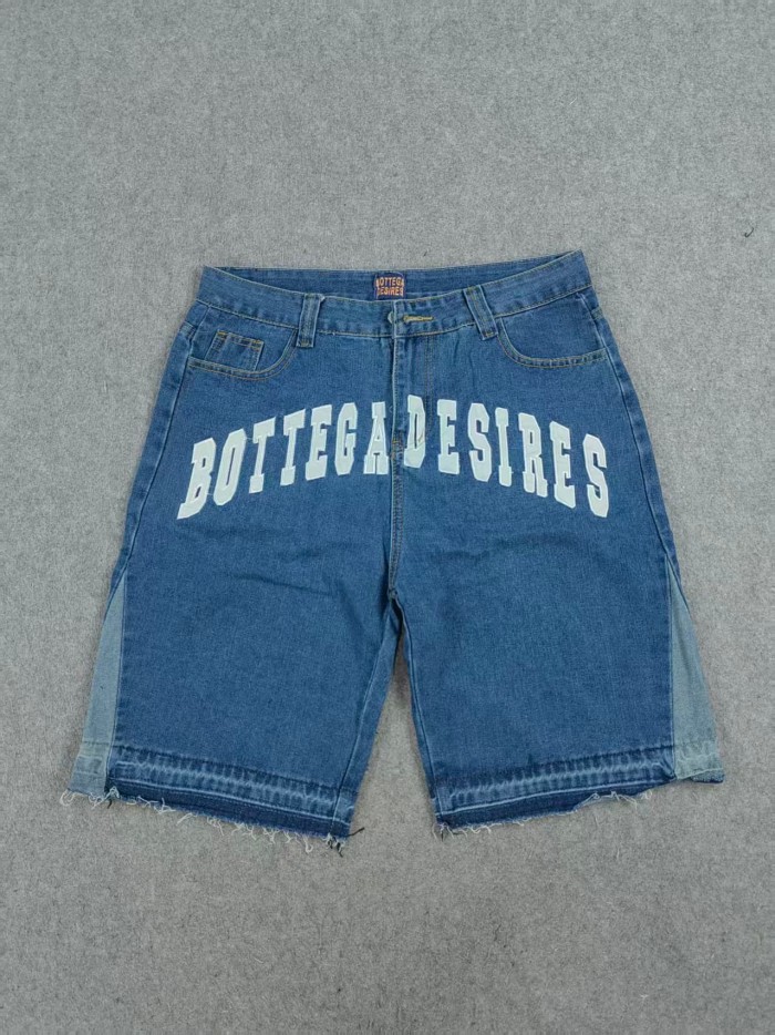 Bottega Desires Vintage Arch Slogan Frayed Embroidery Denim Shorts 2 colors 29340688