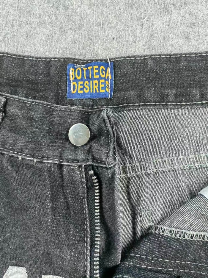 Bottega Desires Vintage Arch Slogan Frayed Embroidery Denim Shorts 2 colors 29340688