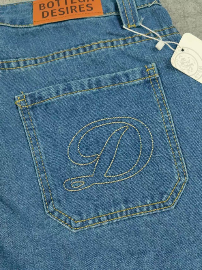 Bottega Desires Vintage Arch Slogan Frayed Embroidery Denim Shorts 2 colors 29340688