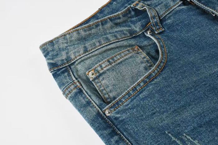 Amiri 1:1 quality version Retro Streetwear Washed Men Knee Fringe Striped Patch Slim Flare Jeans 29393397