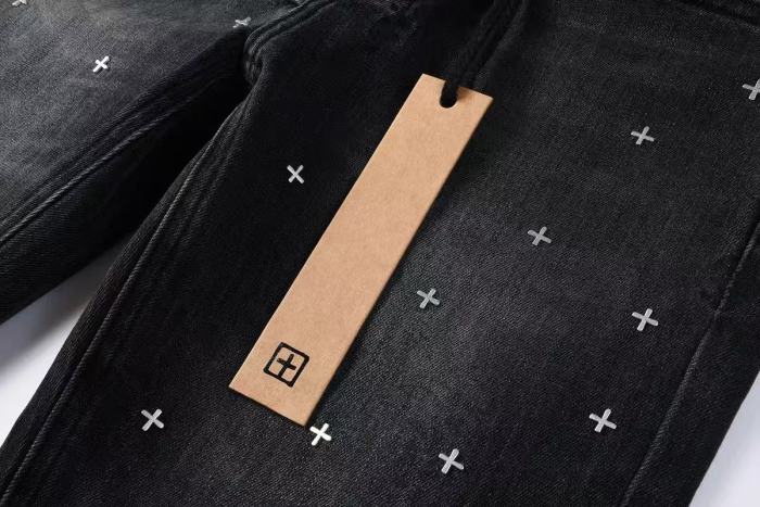 Ksubi 1:1 quality version Retro Streetwear Black Grey Washed All Over Cross Embroidered Slim Straight Jeans 29393429