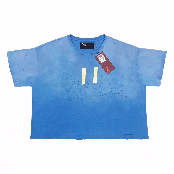 Paly Hollywood [Big & Tall for weights up to 220 lbs]1:1 quality version Front Sketch Letter Patch Pocket Print Back Plain Distressed Tee 29393582