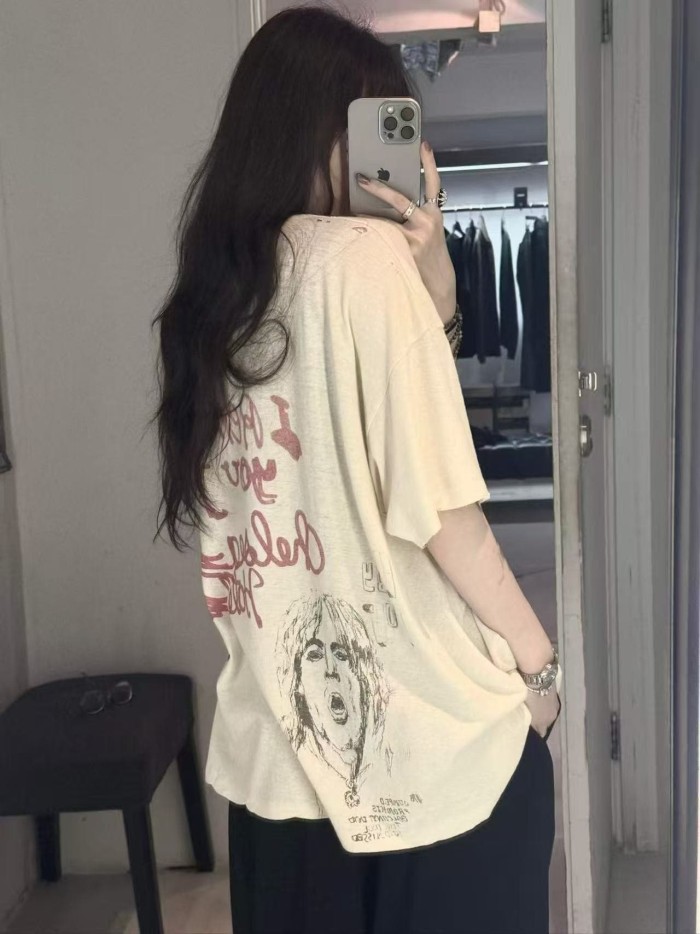 Paly Hollywood [Big & Tall for weights up to 220 lbs]1:1 quality version Front Rhinestone Letter City Graphic Back Script Letter Character Distressed Tee 29393619