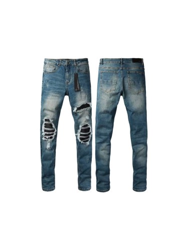 Amiri 1:1 quality version Retro Streetwear Washed Men Knee Fringe Striped Patch Slim Flare Jeans 29393397