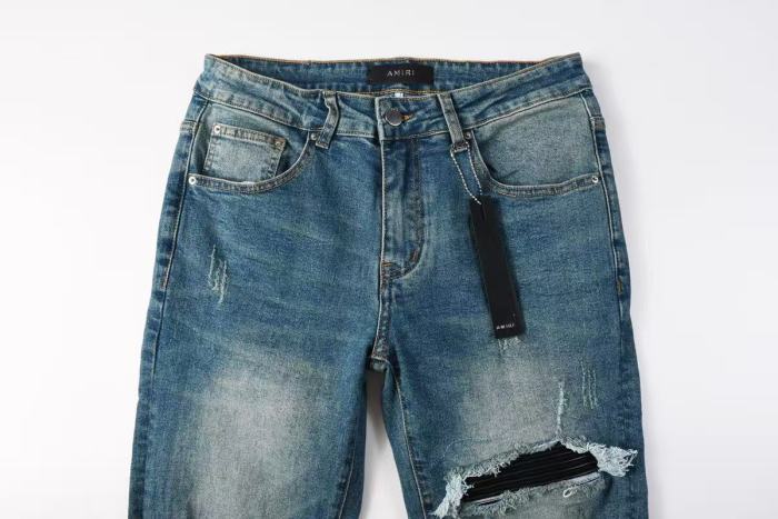 Amiri 1:1 quality version Retro Streetwear Washed Men Knee Fringe Striped Patch Slim Flare Jeans 29393397
