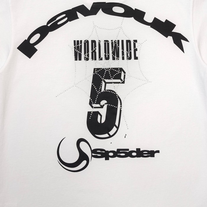 Sp5der [Big & Tall for weights up to 220 lbs]1:1 quality version Front Rhinestone Spider Web Number 5 Print Back Letter Graphic Tee 29393462