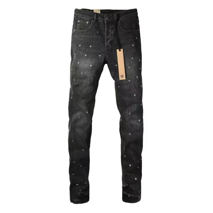 Ksubi 1:1 quality version Retro Streetwear Black Grey Washed All Over Cross Embroidered Slim Straight Jeans 29393429