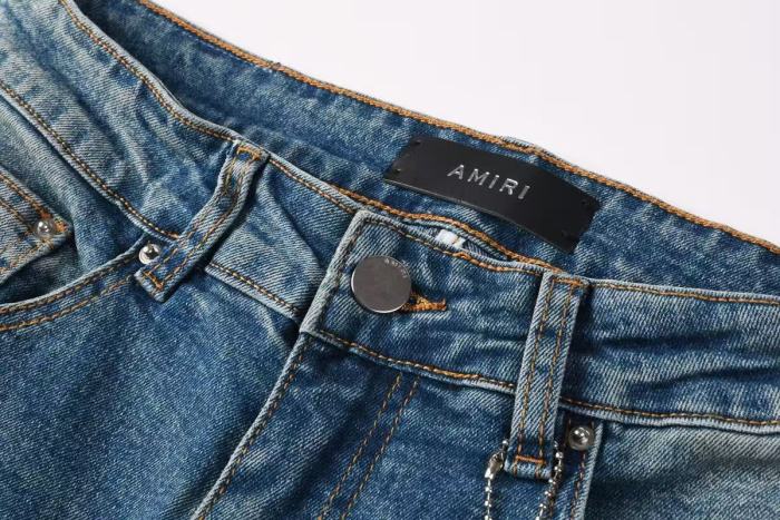 Amiri 1:1 quality version Retro Streetwear Washed Men Knee Fringe Striped Patch Slim Flare Jeans 29393397