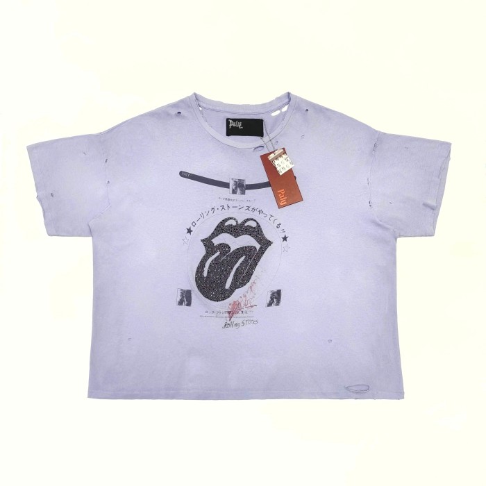 Paly Hollywood [Big & Tall for weights up to 220 lbs]1:1 quality version American Vintage Distressed Tear Hole Rhinestone Tongue Graphic Tee 29393485