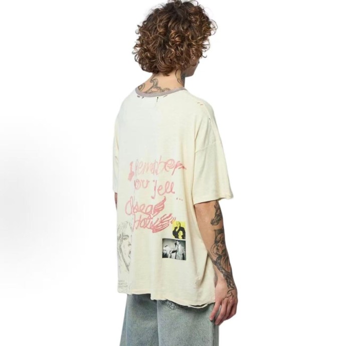 Paly Hollywood [Big & Tall for weights up to 220 lbs]1:1 quality version Front Rhinestone Letter City Graphic Back Script Letter Character Distressed Tee 29393619