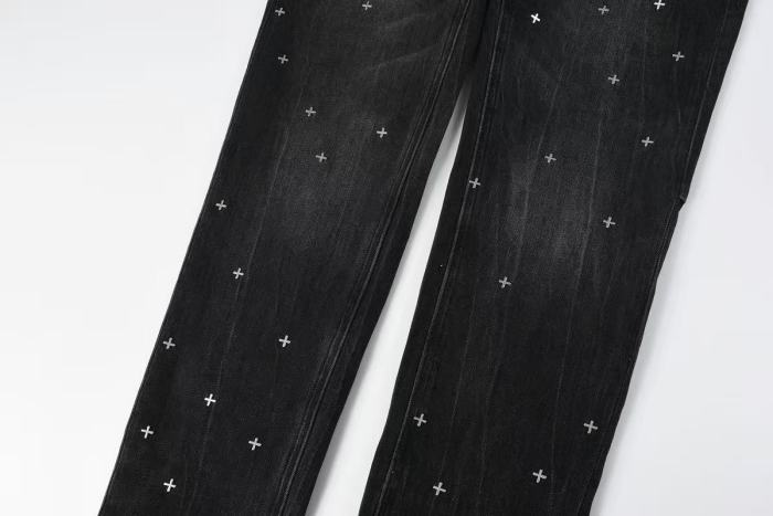 Ksubi 1:1 quality version Retro Streetwear Black Grey Washed All Over Cross Embroidered Slim Straight Jeans 29393429