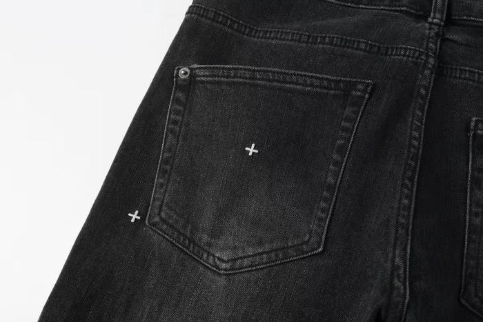 Ksubi 1:1 quality version Retro Streetwear Black Grey Washed All Over Cross Embroidered Slim Straight Jeans 29393429