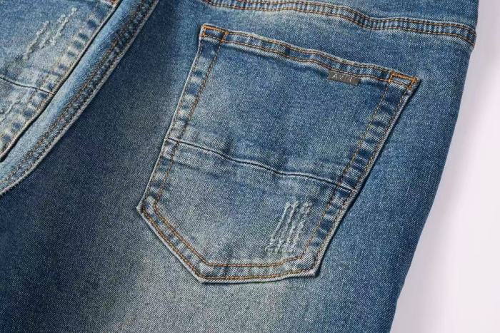 Amiri 1:1 quality version Retro Streetwear Washed Men Knee Fringe Striped Patch Slim Flare Jeans 29393397