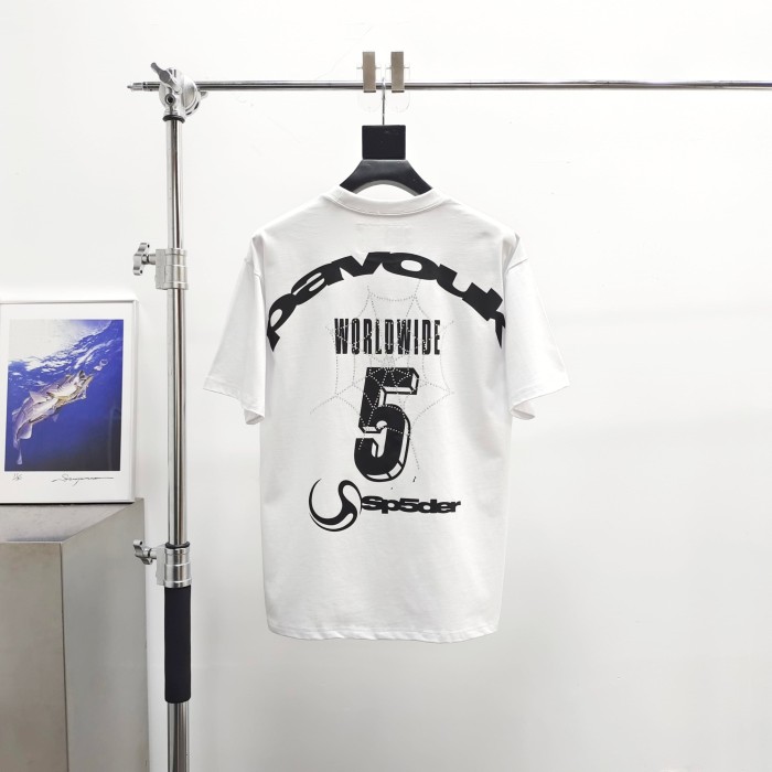 Sp5der [Big & Tall for weights up to 220 lbs]1:1 quality version Front Rhinestone Spider Web Number 5 Print Back Letter Graphic Tee 29393462