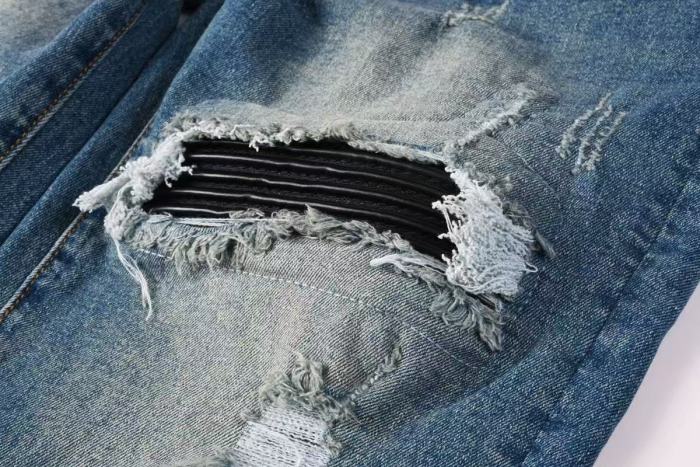 Amiri 1:1 quality version Retro Streetwear Washed Men Knee Fringe Striped Patch Slim Flare Jeans 29393397