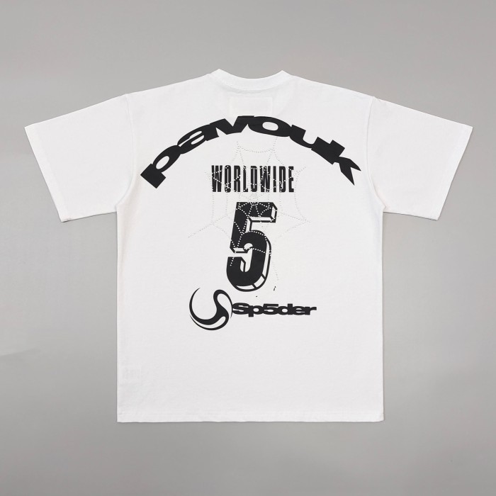 Sp5der [Big & Tall for weights up to 220 lbs]1:1 quality version Front Rhinestone Spider Web Number 5 Print Back Letter Graphic Tee 29393462