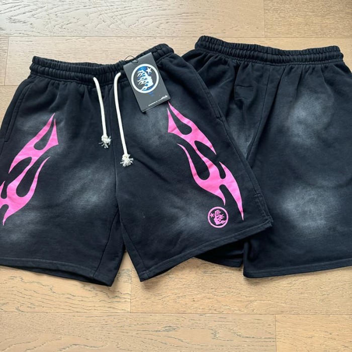 Hellstar Studio Retro Street Front Flame Side Print Circular Logo Graphic Sweat Washed Shorts 5 colors 29396572