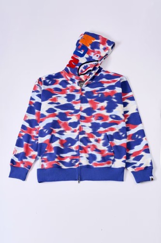 A Bathing Ape Full Colorful Camo Print Hood Shark Mouth Letter All‑Over Camo Tiger Head Print Zip Up Hoodie 29396356