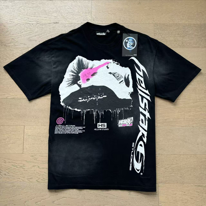 Hellstar Studio Dripping Lady Face Graffiti Text Print Back Mohawk Punk Figure Slogan Tee 29396552