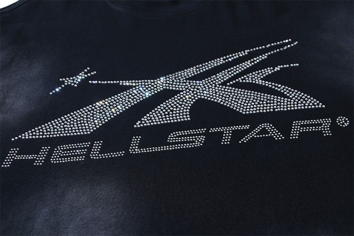Hellstar Studio Rhinestone Airplane Letter Print Side Rhinestone Flame Graphic Washed Tee & Shorts Set 29396582