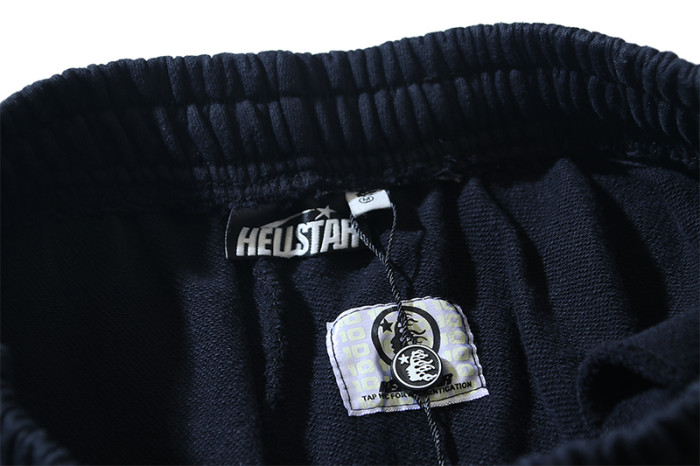 Hellstar Studio Rhinestone Airplane Letter Print Side Rhinestone Flame Graphic Washed Tee & Shorts Set 29396582