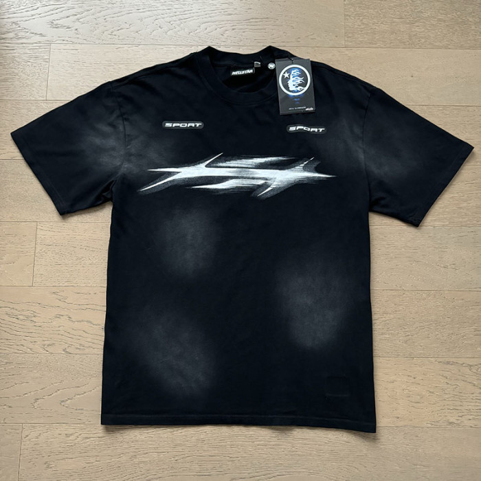 Hellstar Studio Speed Arrow Sport Label Back Vertical Sharp Letter Print Washed Tee & Shorts Set 2 colors 29396678