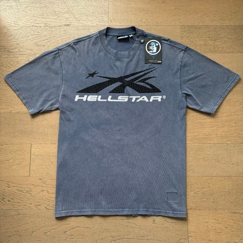 Hellstar Studio Rhinestone Jet Plane White Letter Print Back Flame Human Face Star Circle Logo Tee 29396536