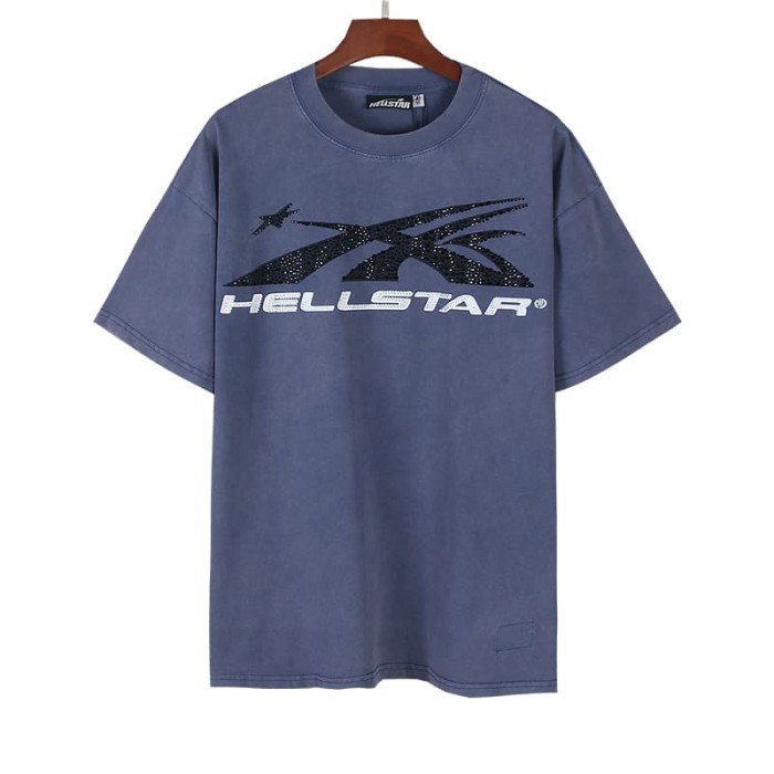 Hellstar Studio Rhinestone Jet Plane White Letter Print Back Flame Human Face Star Circle Logo Tee 29396536