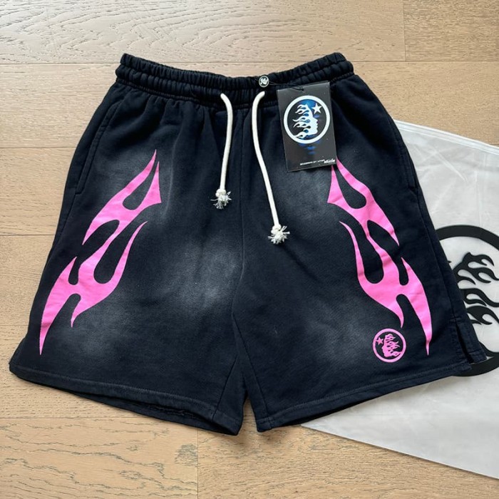 Hellstar Studio Retro Street Front Flame Side Print Circular Logo Graphic Sweat Washed Shorts 5 colors 29396572