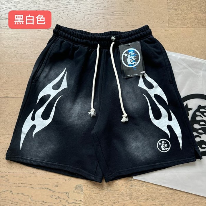 Hellstar Studio Retro Street Front Flame Side Print Circular Logo Graphic Sweat Washed Shorts 5 colors 29396572