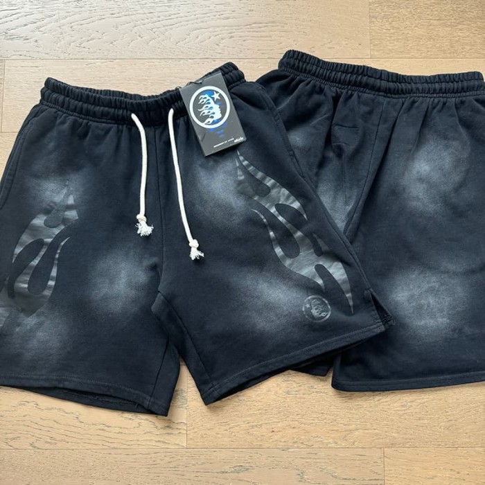 Hellstar Studio Retro Street Front Flame Side Print Circular Logo Graphic Sweat Washed Shorts 5 colors 29396572