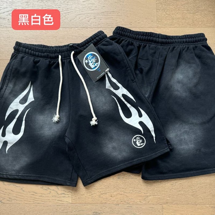 Hellstar Studio Retro Street Front Flame Side Print Circular Logo Graphic Sweat Washed Shorts 5 colors 29396572