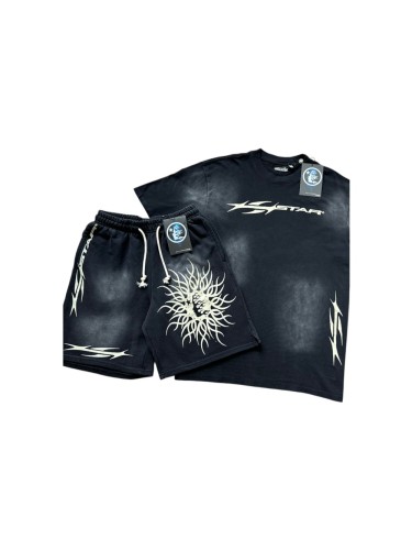Hellstar Studio Abstract Arrow Letter Tribal Sun Side Print Washed Tee & Shorts Set 29396660