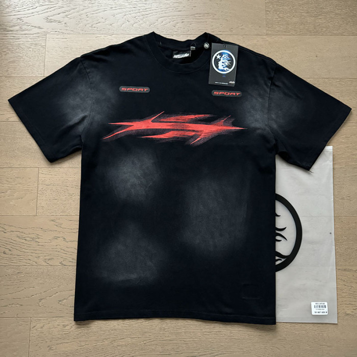 Hellstar Studio Speed Arrow Sport Label Back Vertical Sharp Letter Print Washed Tee & Shorts Set 2 colors 29396678