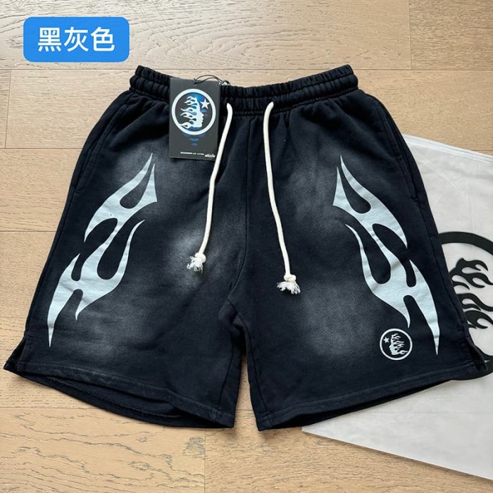 Hellstar Studio Retro Street Front Flame Side Print Circular Logo Graphic Sweat Washed Shorts 5 colors 29396572