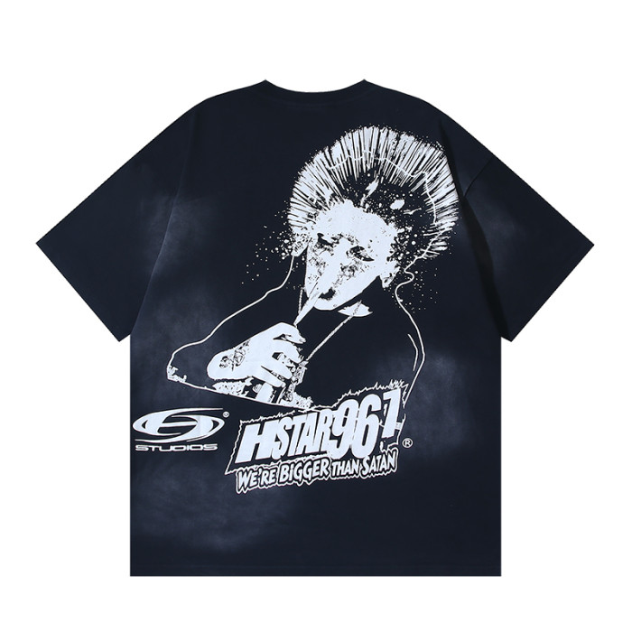 Hellstar Studio Dripping Lady Face Graffiti Text Print Back Mohawk Punk Figure Slogan Tee 29396552