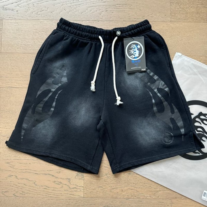Hellstar Studio Retro Street Front Flame Side Print Circular Logo Graphic Sweat Washed Shorts 5 colors 29396572