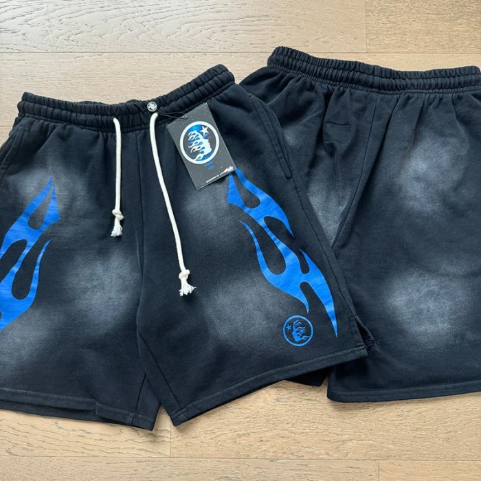 Hellstar Studio Retro Street Front Flame Side Print Circular Logo Graphic Sweat Washed Shorts 5 colors 29396572