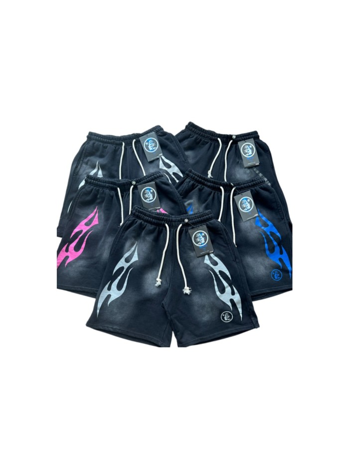 Hellstar Studio Retro Street Front Flame Side Print Circular Logo Graphic Sweat Washed Shorts 5 colors 29396572