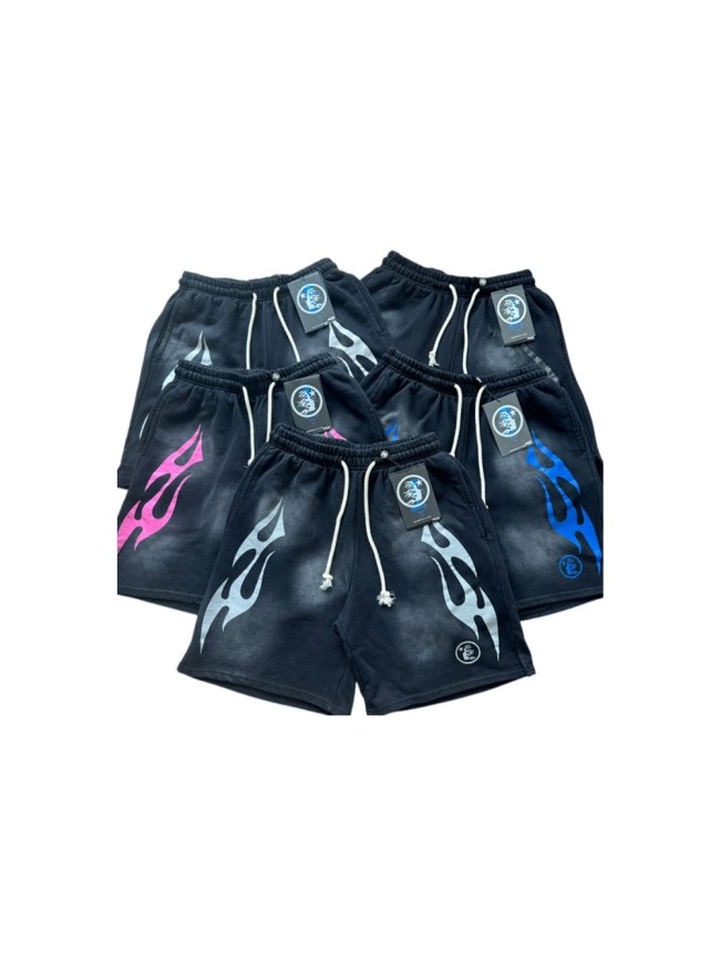 Hellstar Studio Retro Street Front Flame Side Print Circular Logo Graphic Sweat Washed Shorts 5 colors 29396572