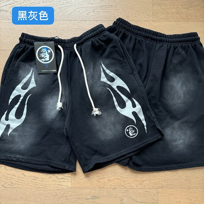 Hellstar Studio Retro Street Front Flame Side Print Circular Logo Graphic Sweat Washed Shorts 5 colors 29396572