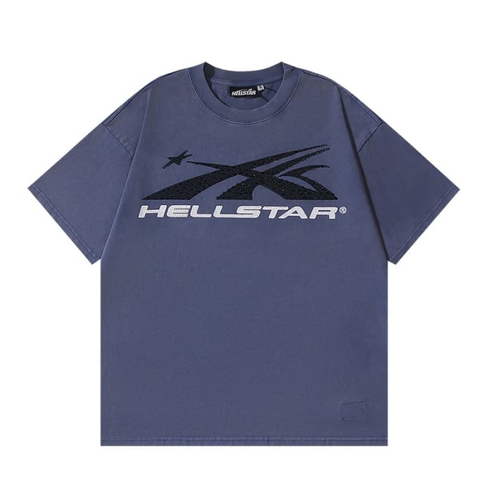 Hellstar Studio Rhinestone Jet Plane White Letter Print Back Flame Human Face Star Circle Logo Tee 29396536