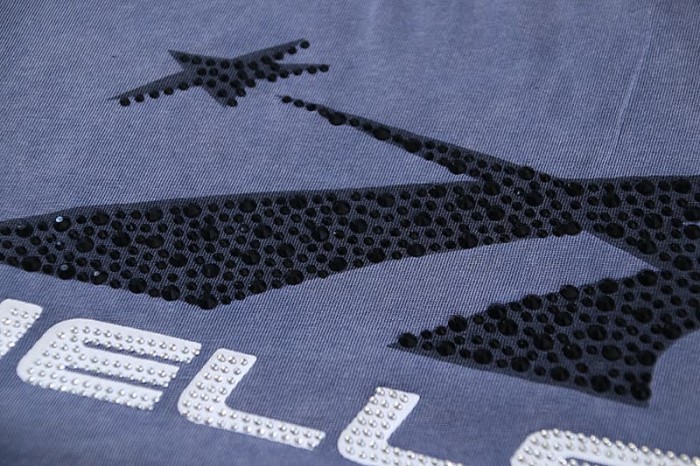 Hellstar Studio Rhinestone Jet Plane White Letter Print Back Flame Human Face Star Circle Logo Tee 29396536