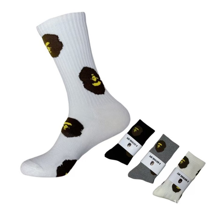 A Bathing Ape Ape Head All‑Over Print Sweat‑Wicking Anti‑Slip Crew Terry Sports Cotton Socks 4 colors 29398111