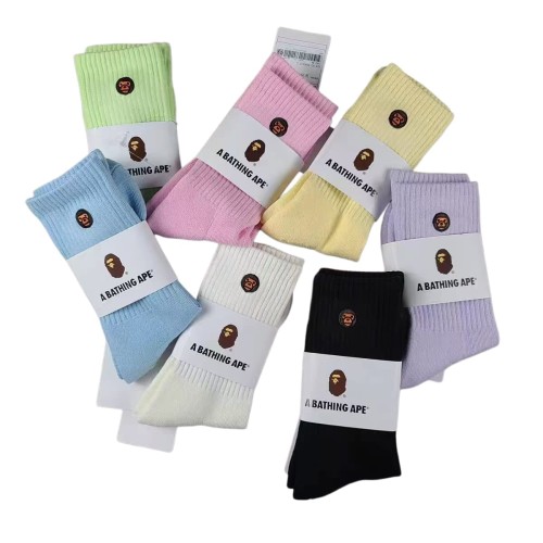 A Bathing Ape Ape Head Embroidery Candy‑Color Terry‑Sole Breathable Unisex Cotton Crew Socks 7 colors 29398098